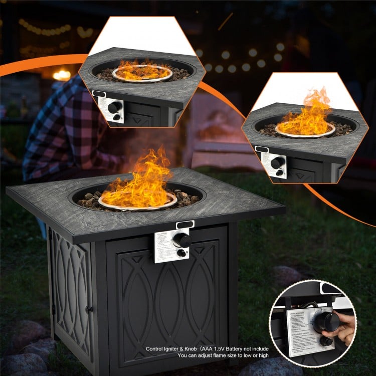 32 Inch Propane Fire Pit Table Square Tabletop with Lava Rocks Cover 50000 BTU-Black