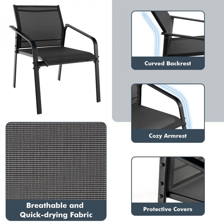 4 Pieces Patio Furniture Set with Armrest Loveseat Sofas and Glass Table Deck-Black