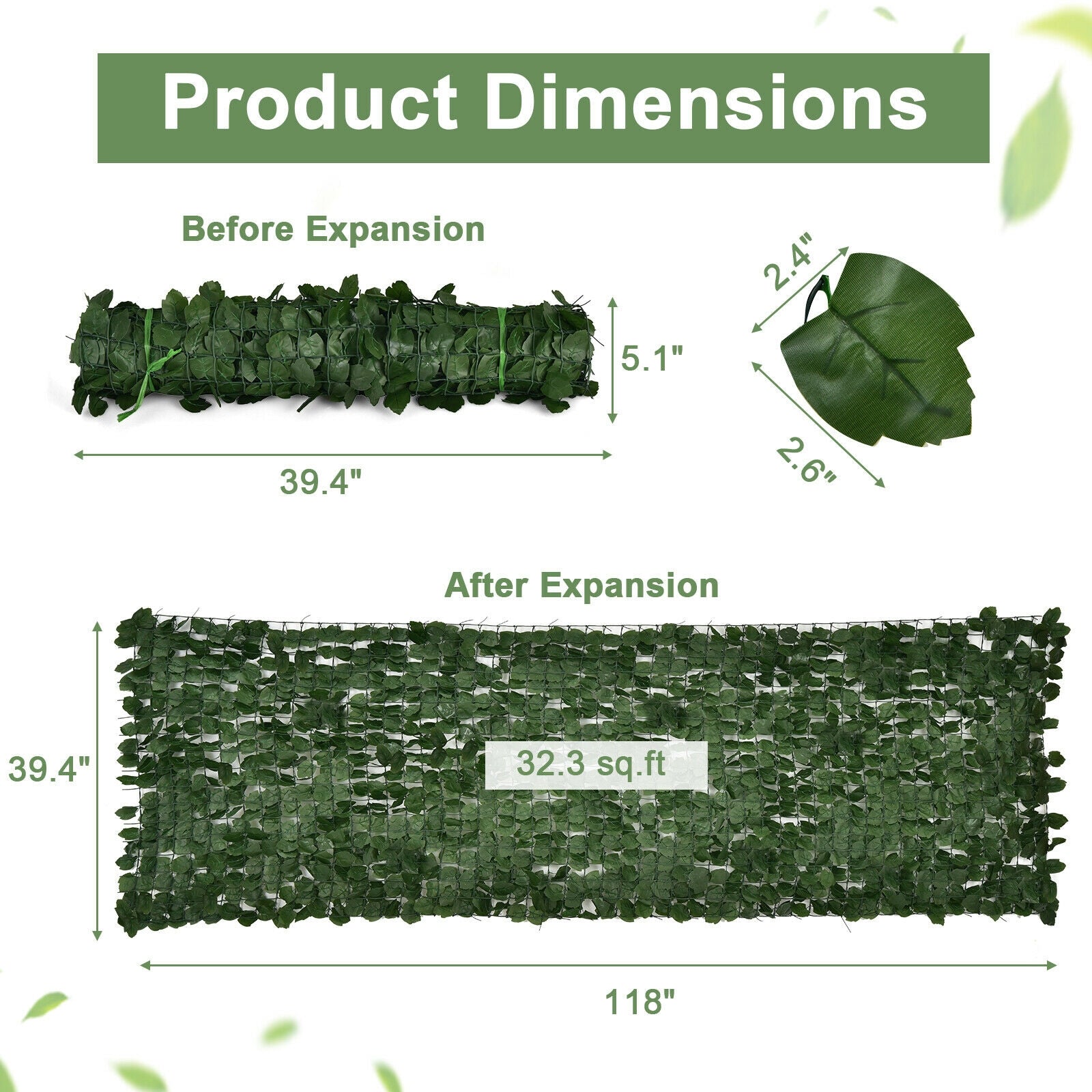 4 Pieces 118 x 39 Inch Artificial Ivy Privacy Fence Screen for Fence Decor