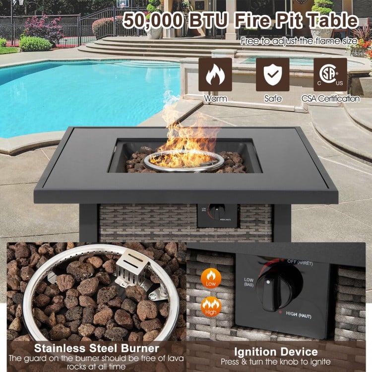 32 Inch Square Propane Fire Pit Table with Lava Rocks Cover
