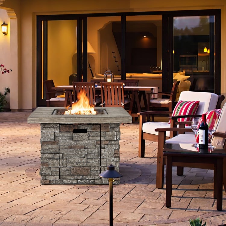 34.5 Inch Square Propane Gas Fire Pit Table with Lava Rock and PVC Cover