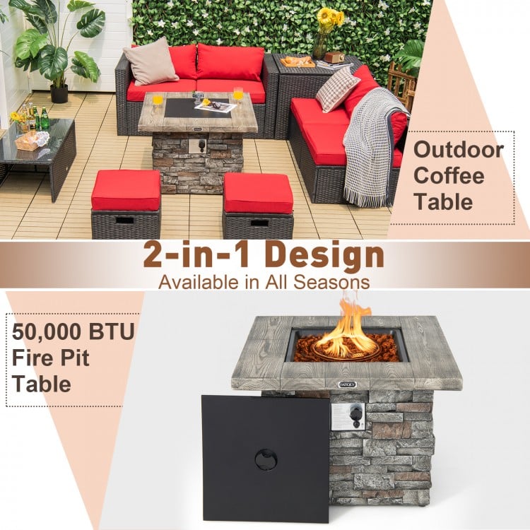 34.5 Inch Square Propane Gas Fire Pit Table with Lava Rock and PVC Cover