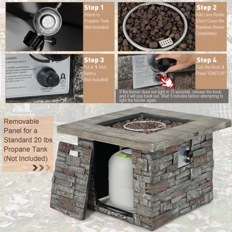 34.5 Inch Square Propane Gas Fire Pit Table with Lava Rock and PVC Cover