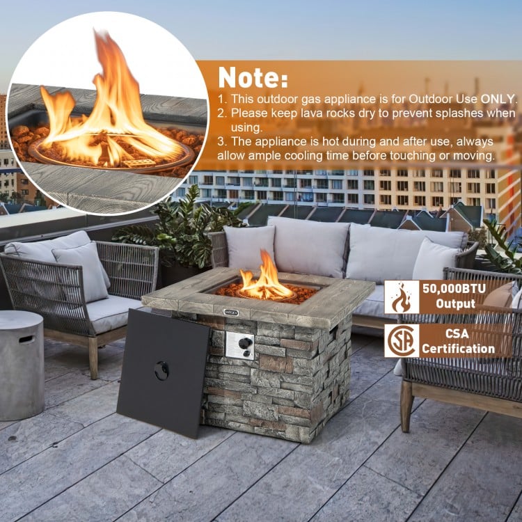 34.5 Inch Square Propane Gas Fire Pit Table with Lava Rock and PVC Cover