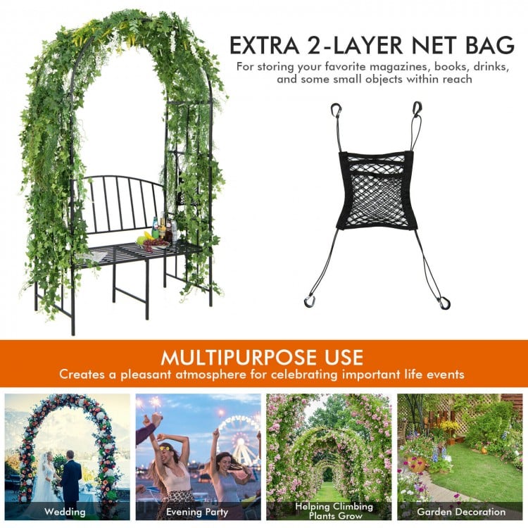 Steel Garden Arch with 2-Seat Bench
