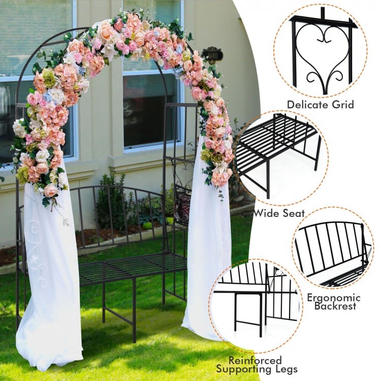 Steel Garden Arch with 2-Seat Bench