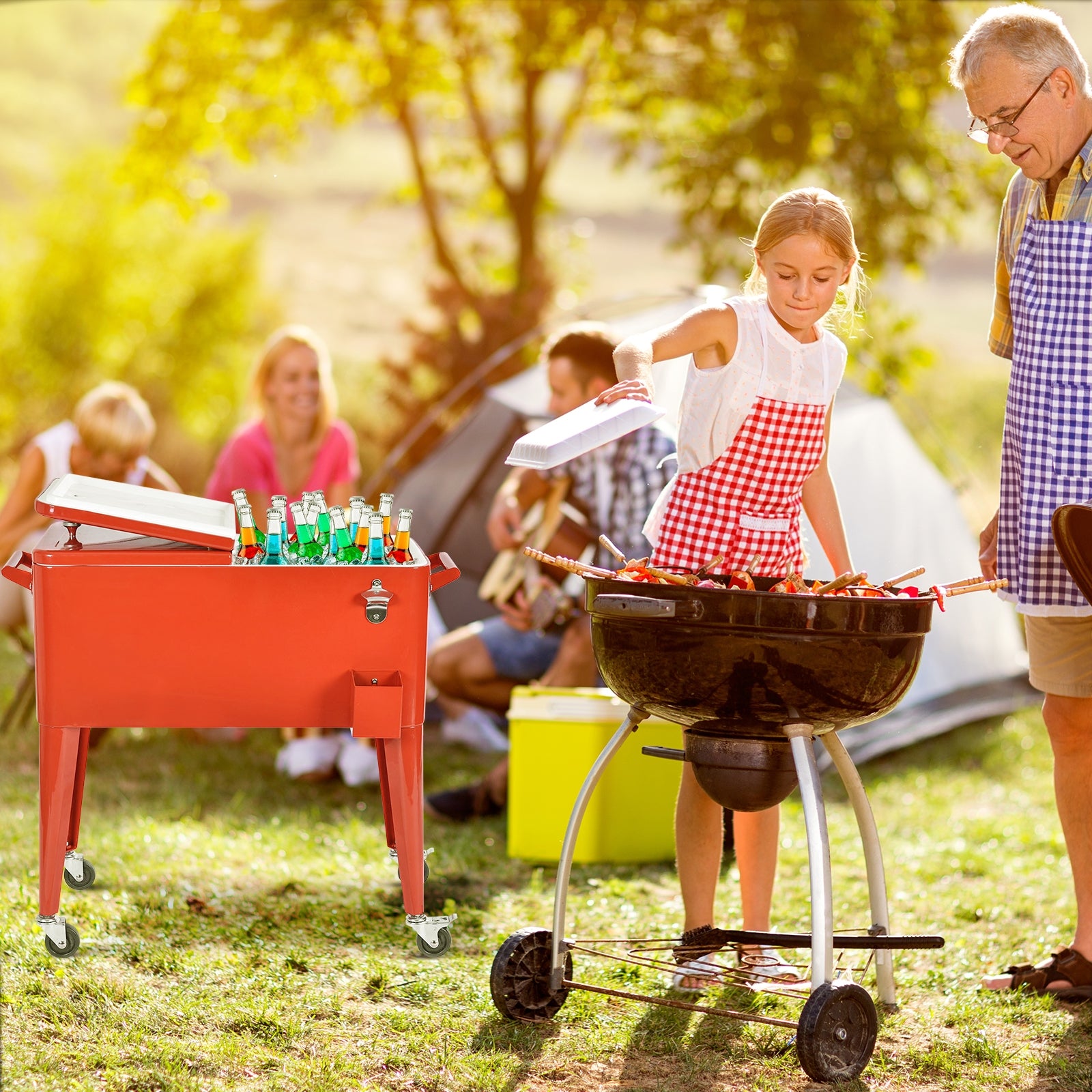 Red Portable Outdoor Patio Cooler CartÂ 