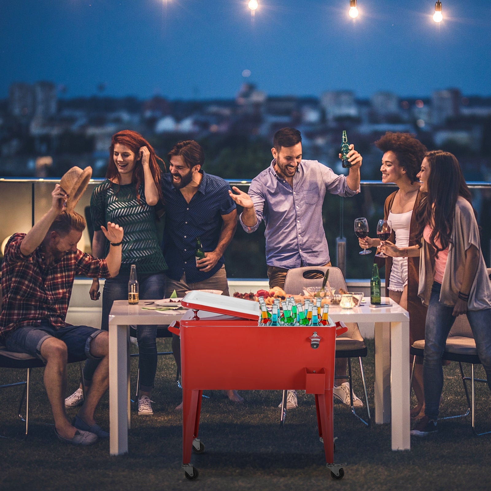 Red Portable Outdoor Patio Cooler Cart