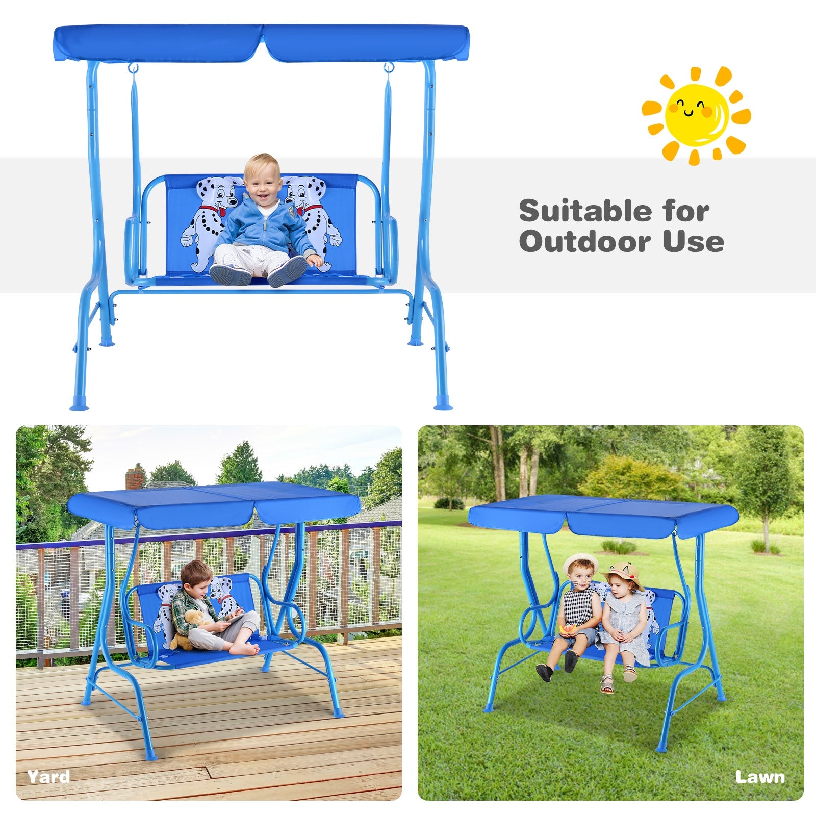 Outdoor Kids Patio Swing Bench with Canopy 2 SeatsÂ 