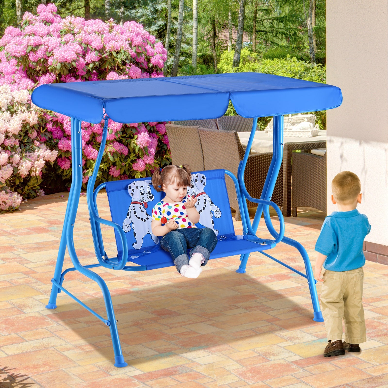 Outdoor Kids Patio Swing Bench with Canopy 2 SeatsÂ 