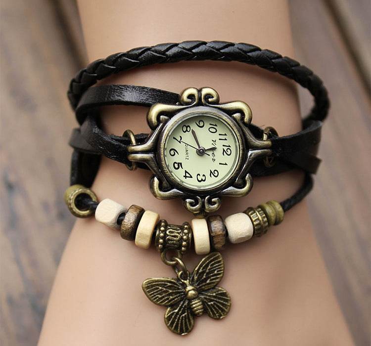 Cowhide winding bracelet watch 