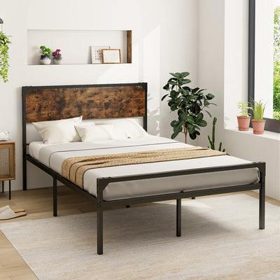 Platform Full/Queen Bed with Rustic Headboard and Footboard-Full Size 