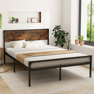 Platform Full/Queen Bed with Rustic Headboard and Footboard-Queen Size 
