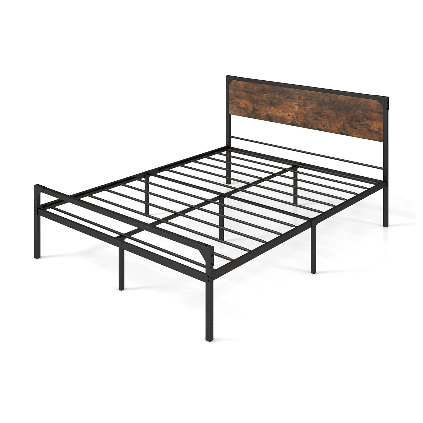 Platform Full/Queen Bed with Rustic Headboard and Footboard-Queen Size