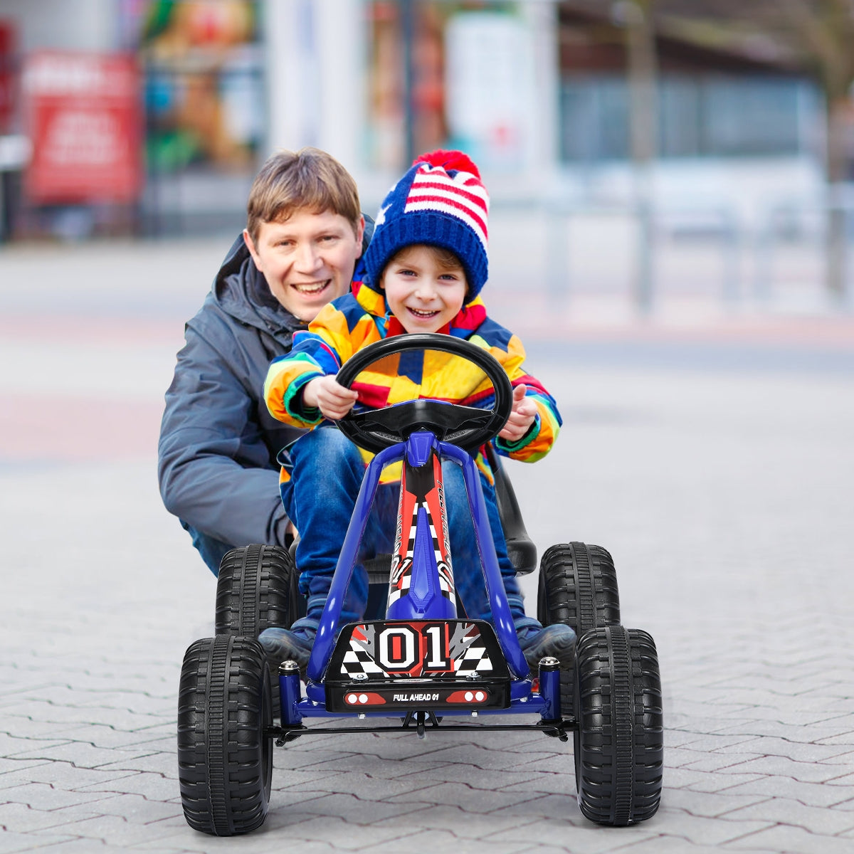 4 Wheel Pedal Powered Ride On with Adjustable Seat-Blue