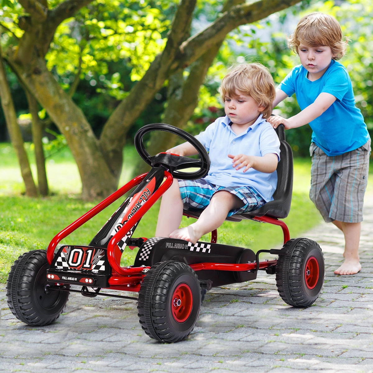 4 Wheel Pedal Powered Ride On with Adjustable Seat-RedÂ 