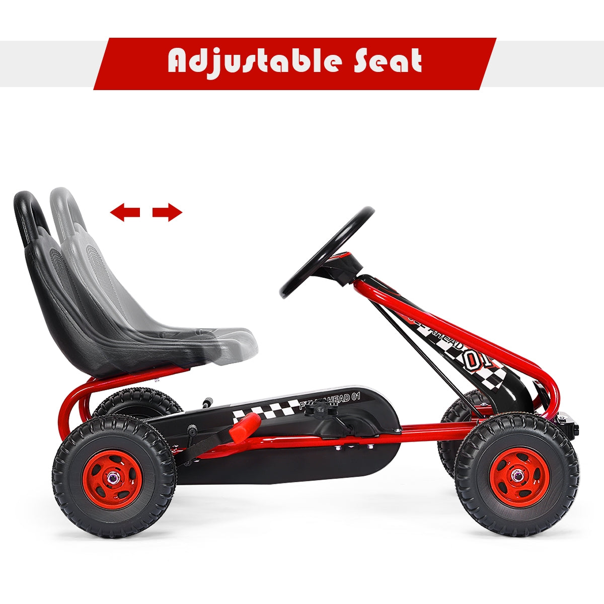 4 Wheel Pedal Powered Ride On with Adjustable Seat-RedÂ 