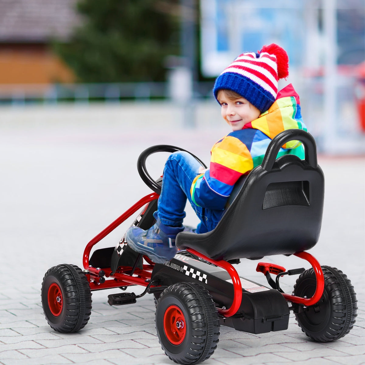 4 Wheel Pedal Powered Ride On with Adjustable Seat-RedÂ 