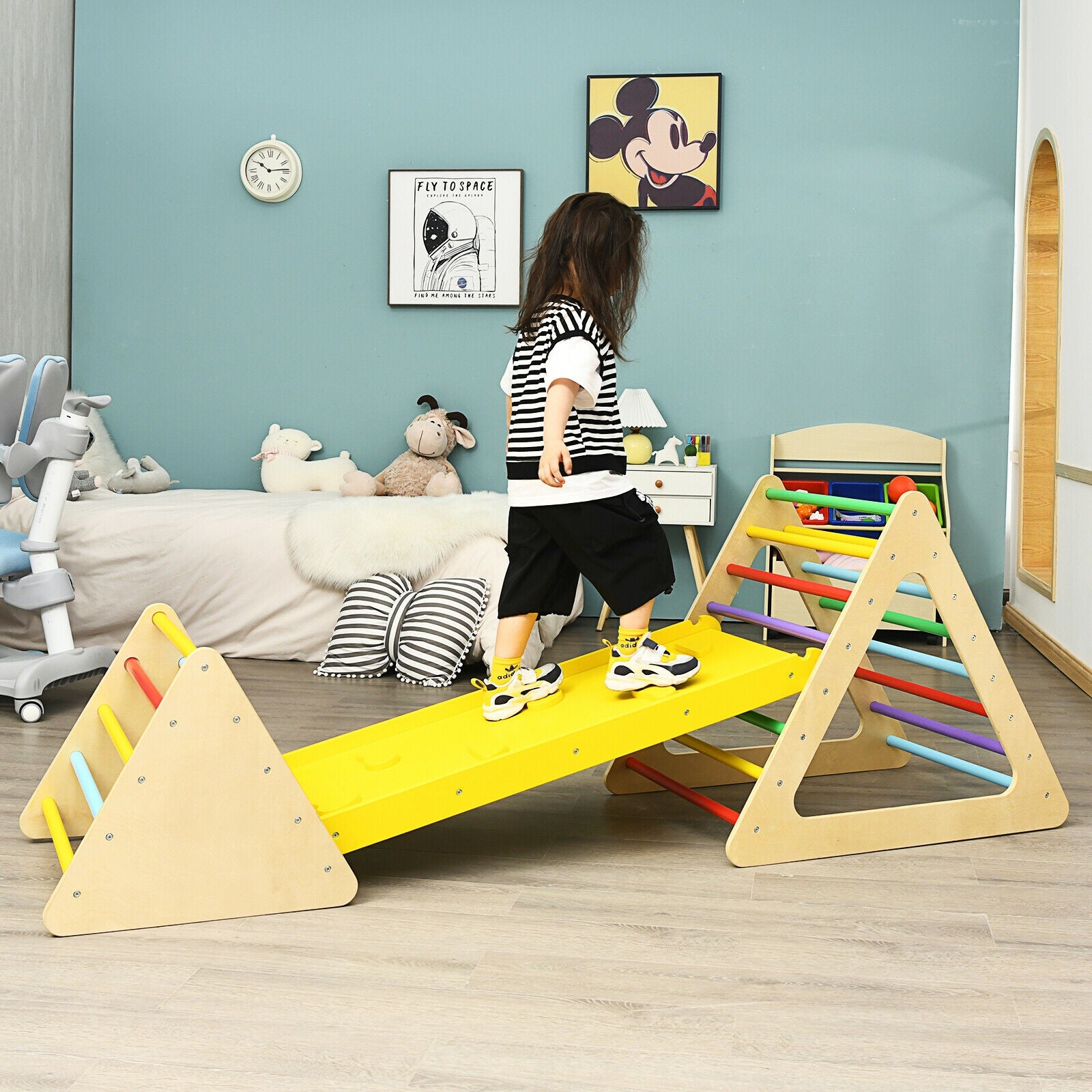 3 in 1 Wooden Set of 2 Triangle Climber with Ramp for Slid 