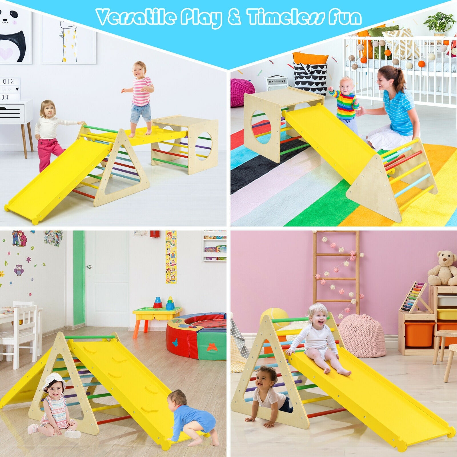 5 in 1 Kids Triangle Climber Play Gym Set with 2 Ramps