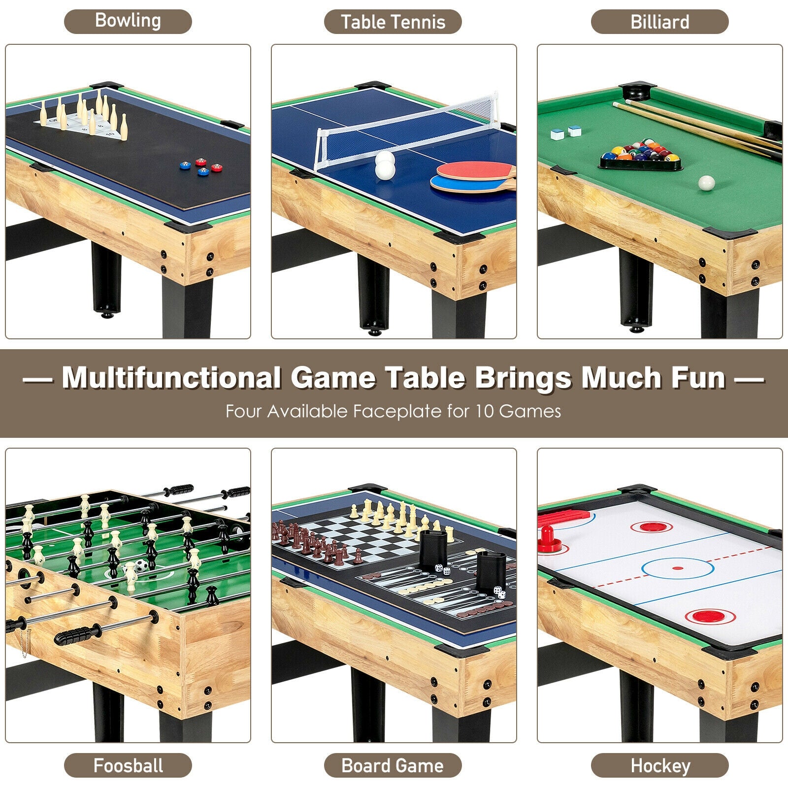 10-in-1 Multi Combo Game Table Set for Home