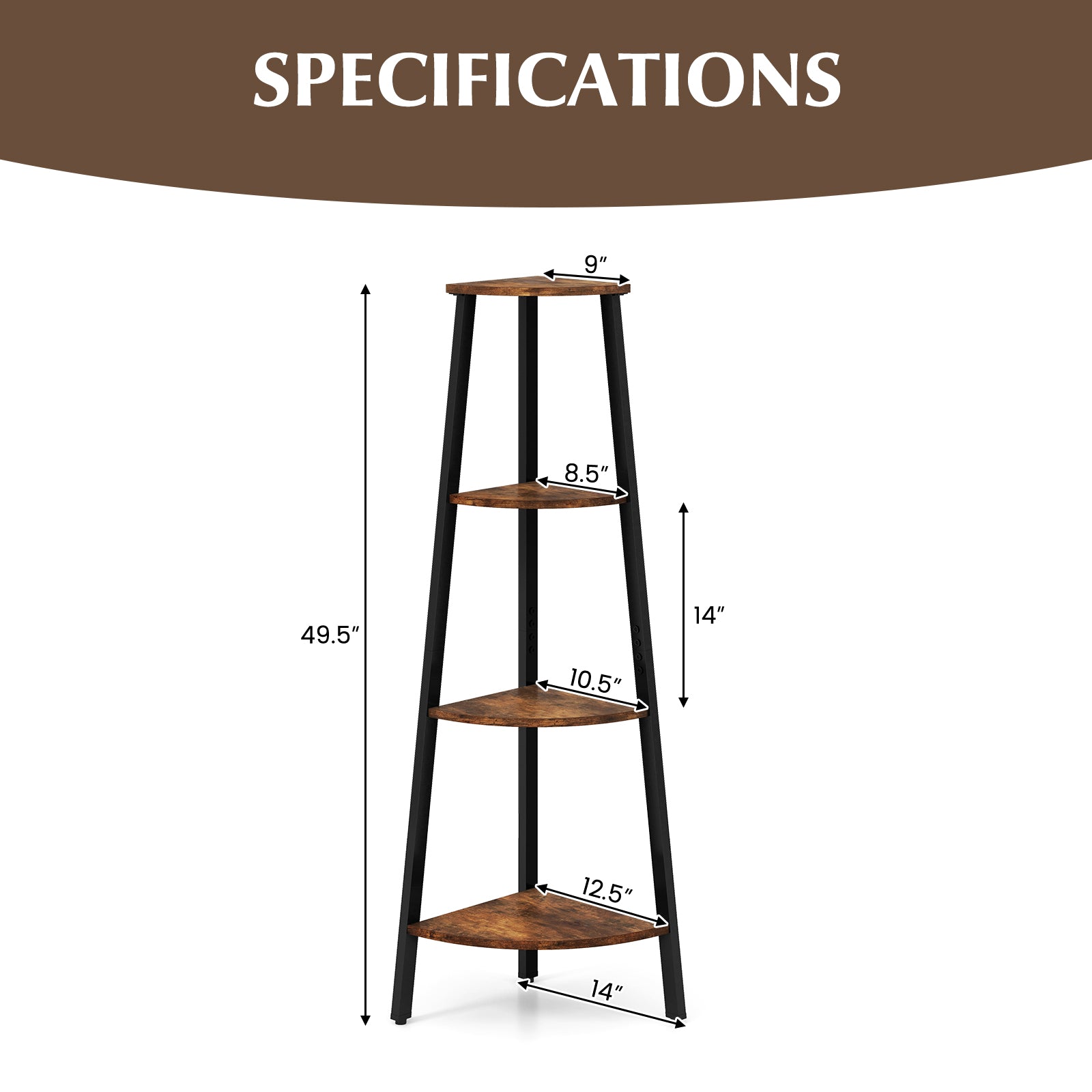 4-Tier Industrial Corner Ladder Shelf Display Rack for Home Office 