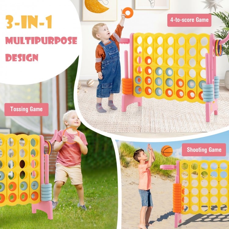 4-in-a-Row Connect Game with Basketball Hoop and Toss Ring-Pink