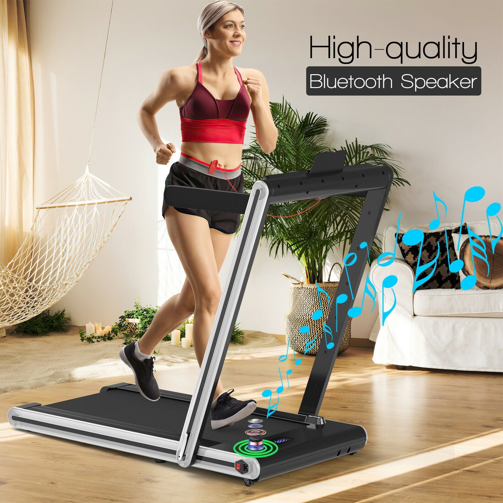 2-in-1 Folding Treadmill 2.25HP Jogging Machine with Dual LED Display-Silver 