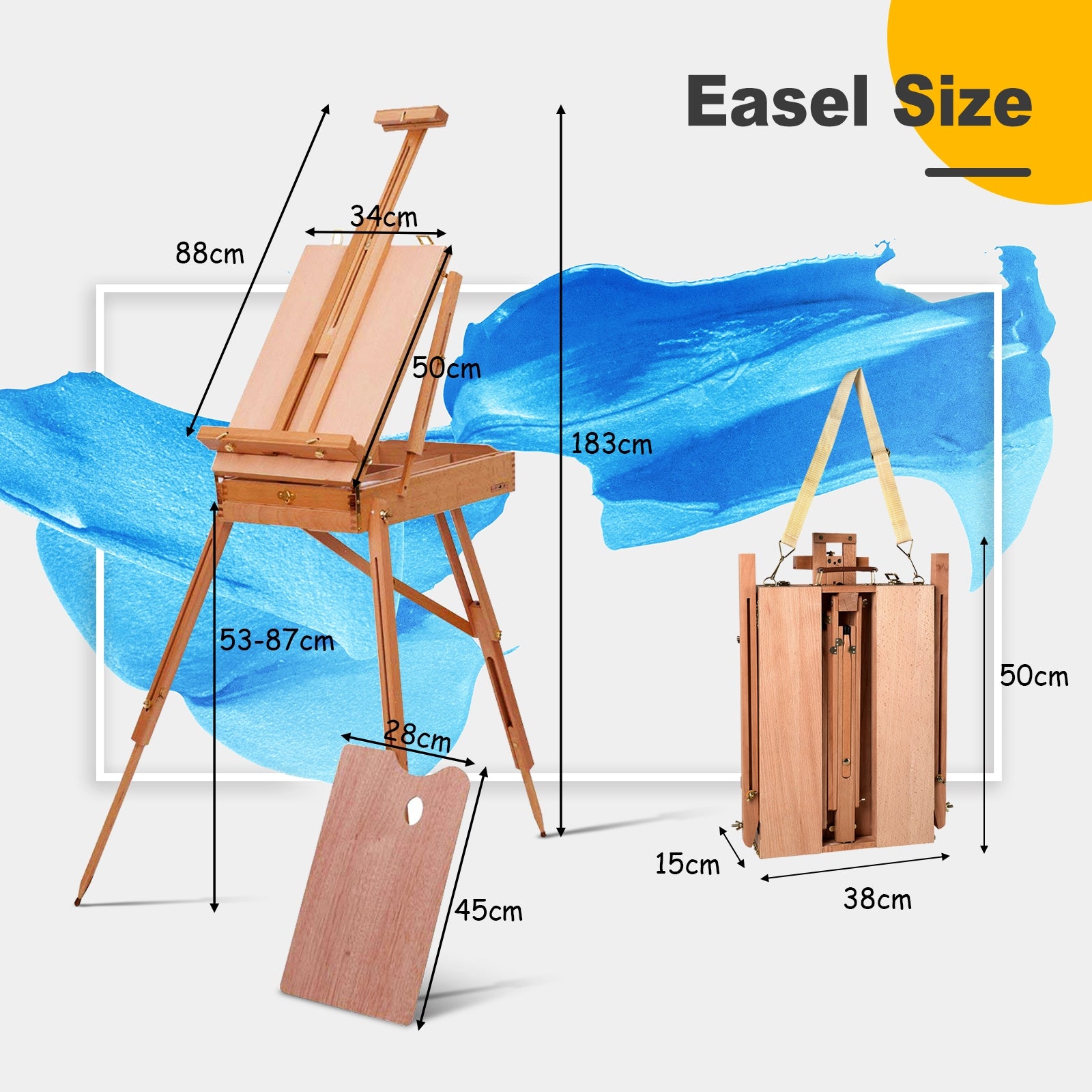 Tripod Folding French Wooden Easel with Sketch Box