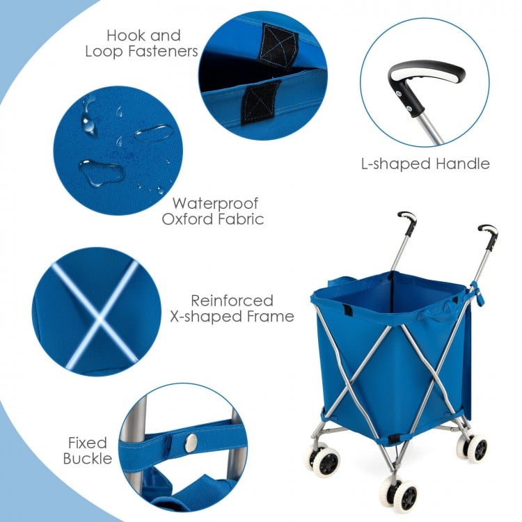 Folding Shopping Utility Cart with Water-Resistant Removable Canvas Bag