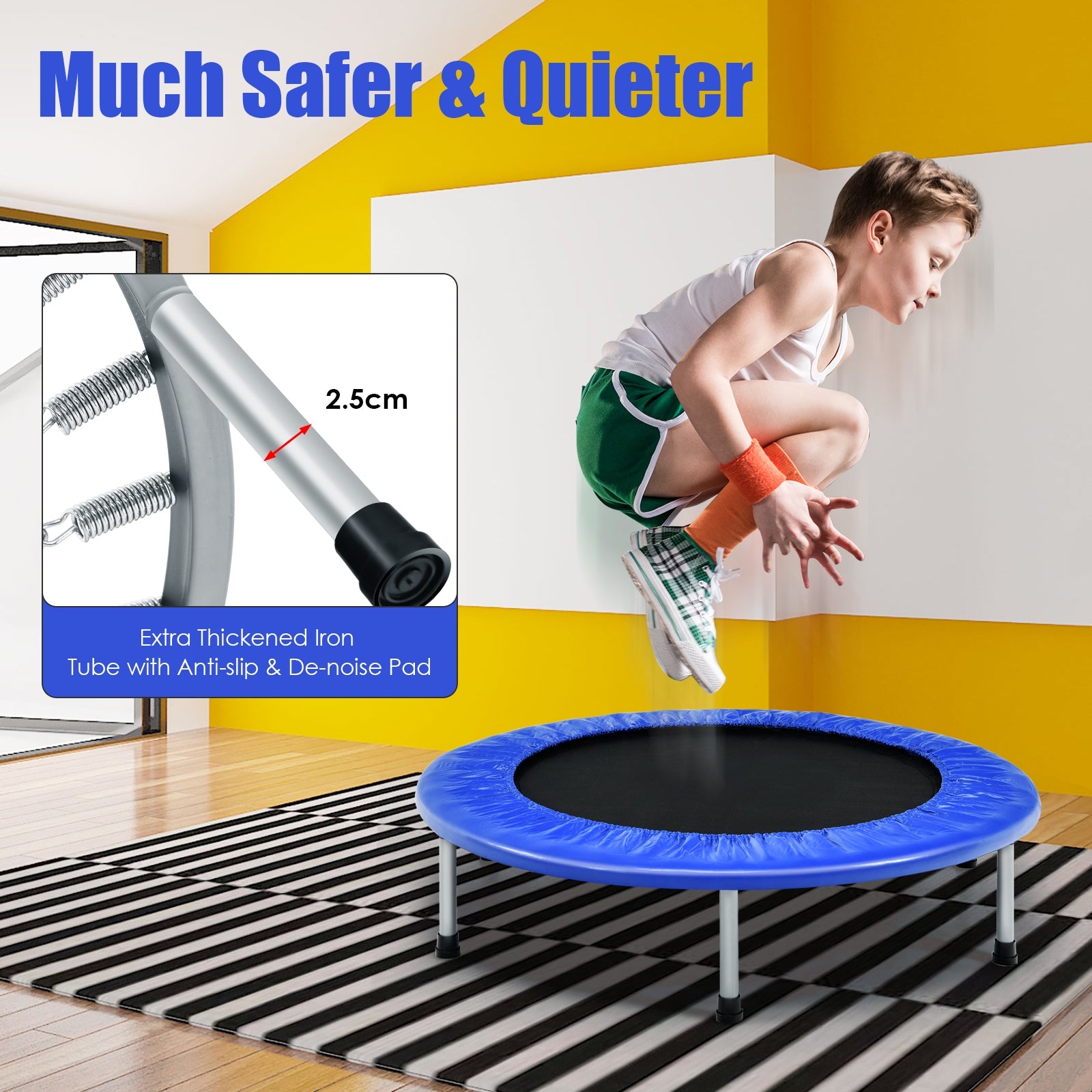 38 Inch Mini Folding Trampoline Portable Leisure Fitness Backboard-Blue