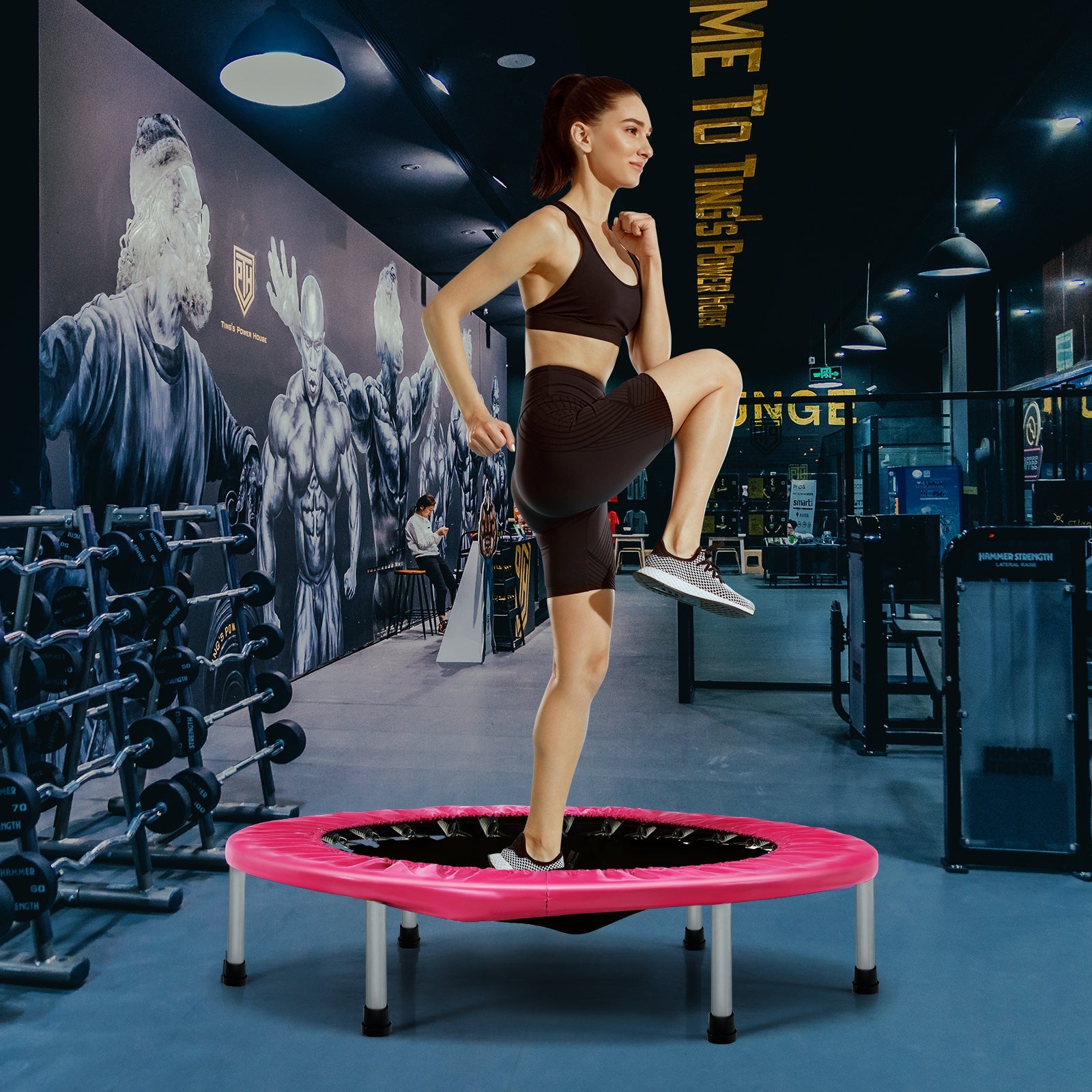 38 Inch Mini Folding Trampoline Portable Leisure Fitness Backboard-Pink