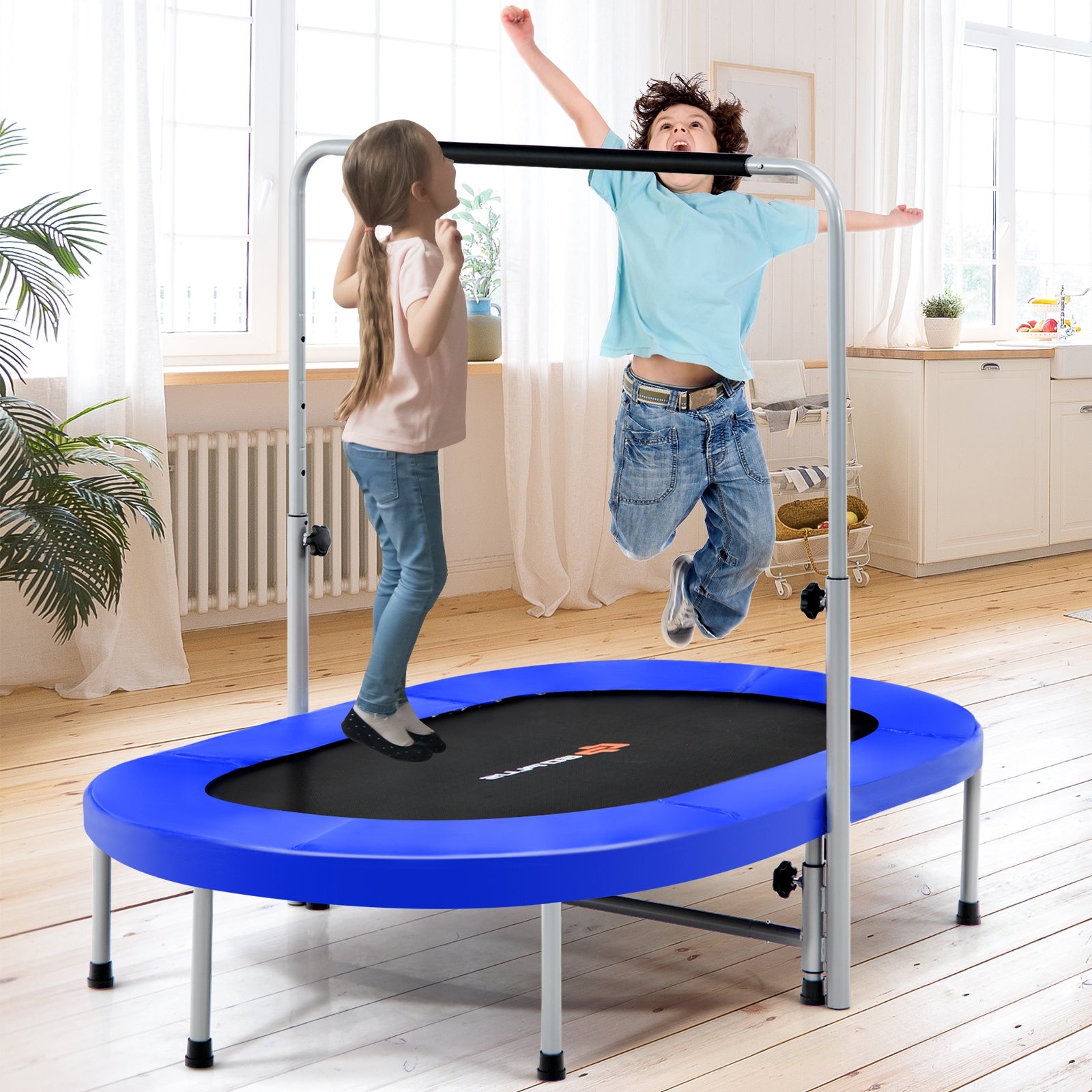 2-Person Foldable Mini Kids Fitness Rebounder Trampoline-Blue