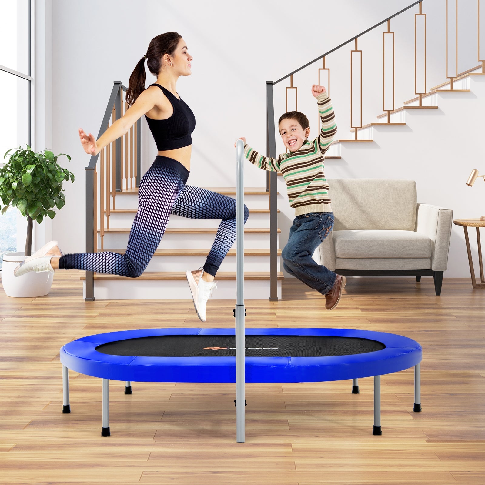 2-Person Foldable Mini Kids Fitness Rebounder Trampoline-Blue