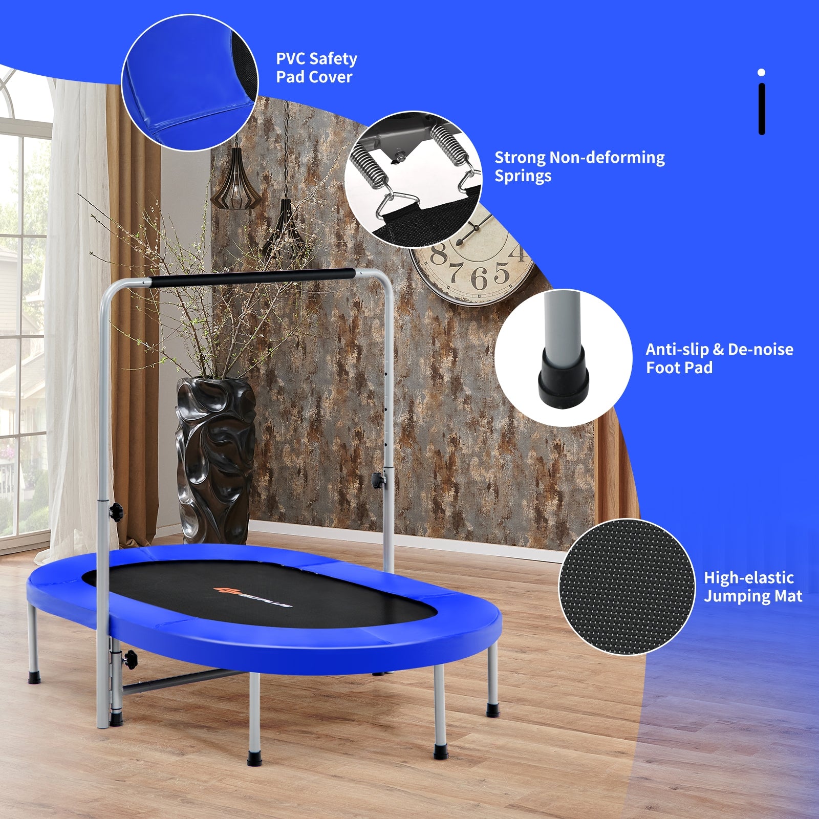 2-Person Foldable Mini Kids Fitness Rebounder Trampoline-Blue