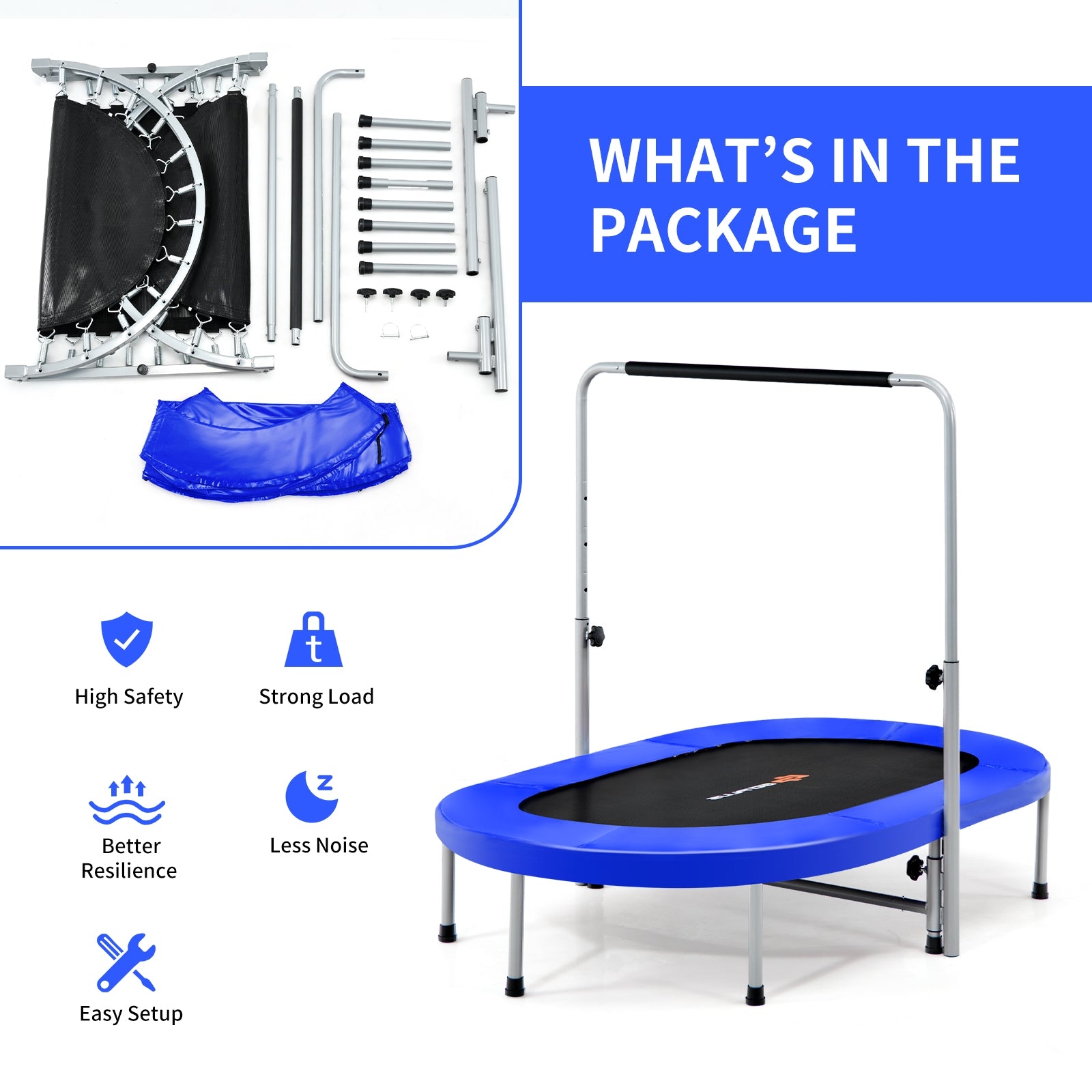 2-Person Foldable Mini Kids Fitness Rebounder Trampoline-Blue