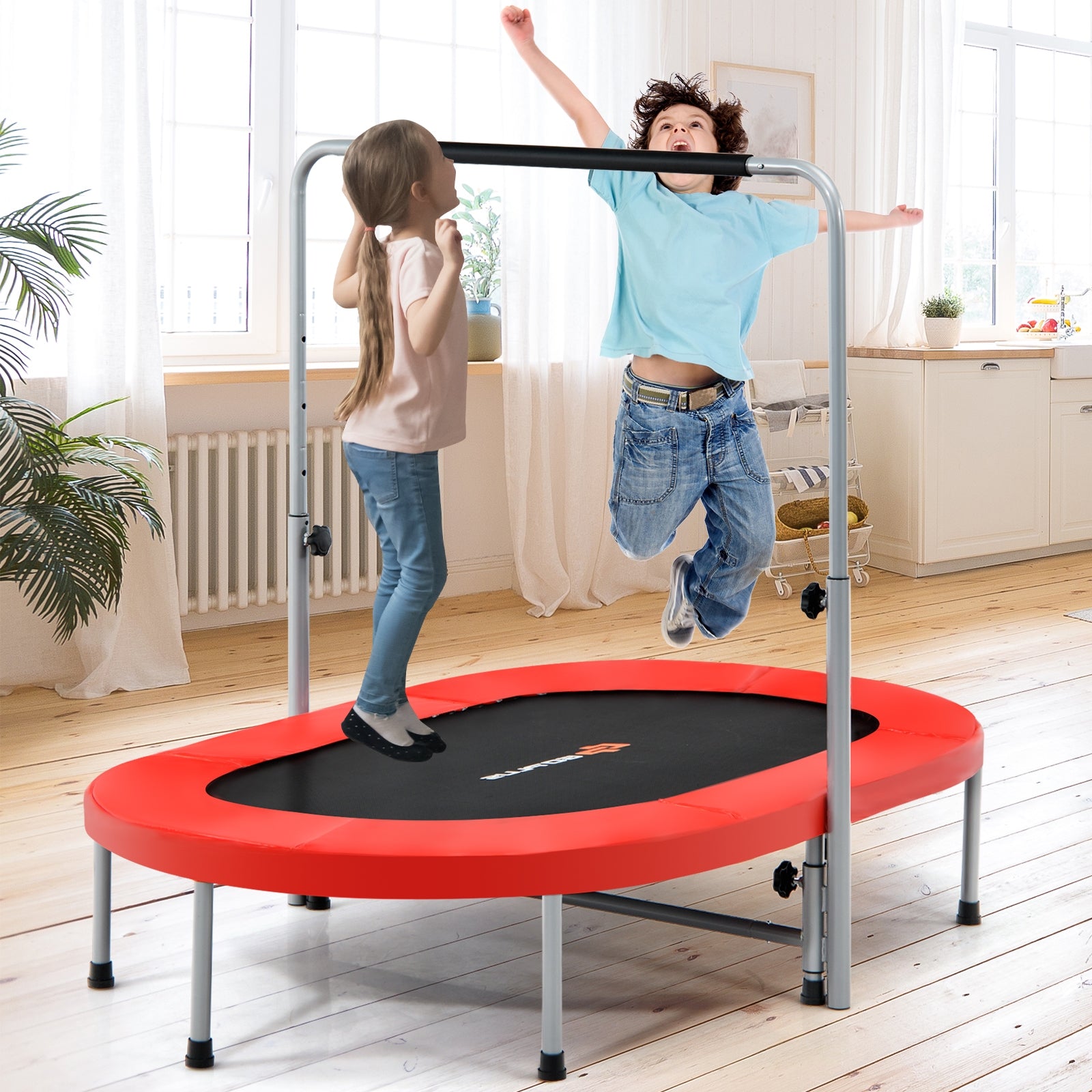 2-Person Foldable Mini Kids Fitness Rebounder Trampoline-Red