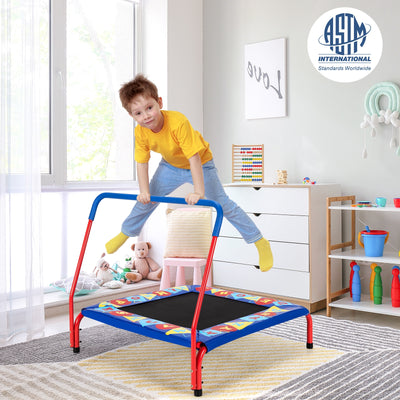 36 Inch Kids Indoor Outdoor Square Trampoline with Foamed Handrail-BlueÂ 