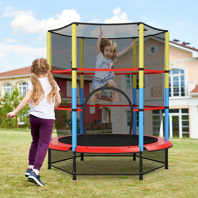 55 Inches Kids Trampoline Recreational Bounce Jumper with Safety Enclosure Net 