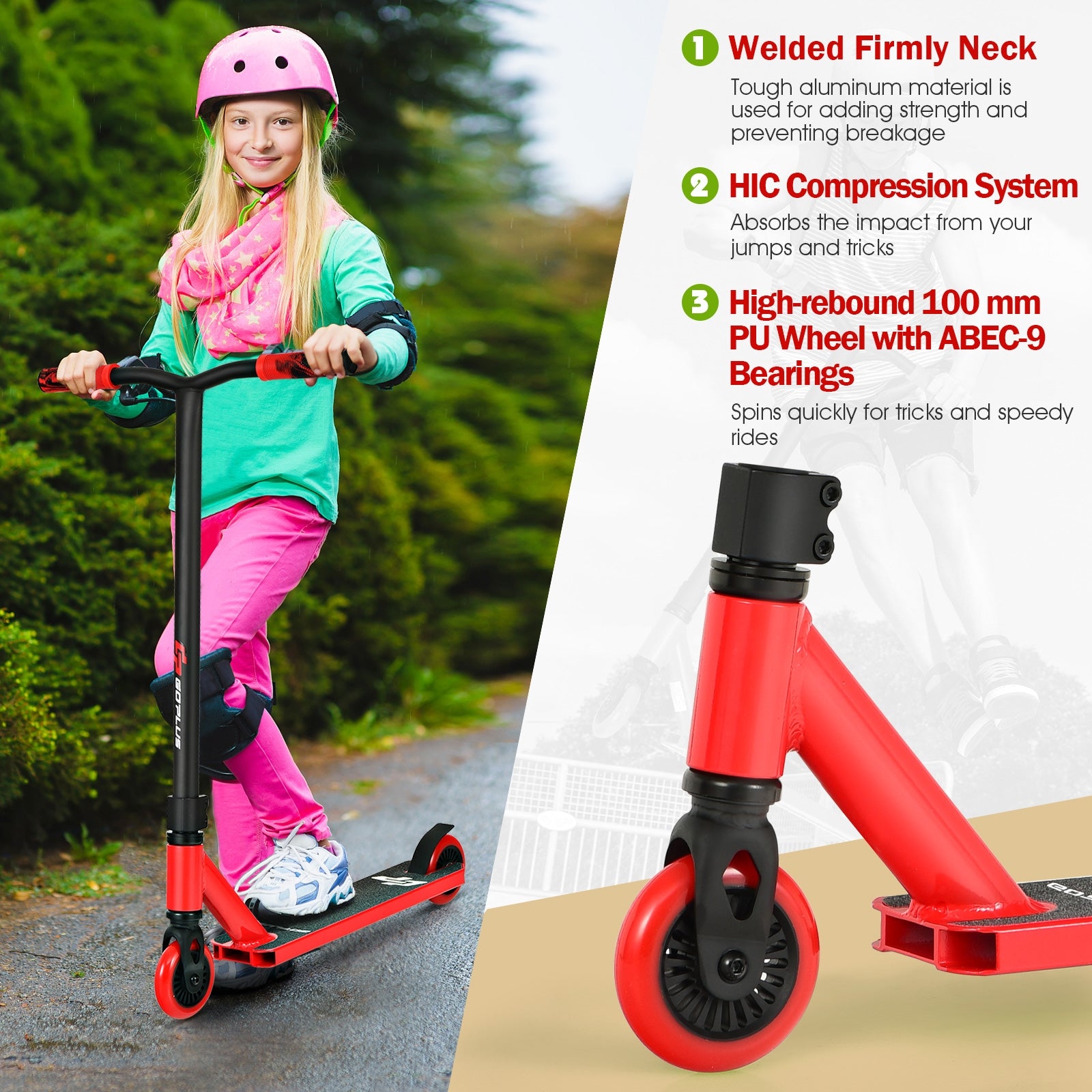 Boys Girls High-End Pro Stunt Scooter Trick Scooter with ABEC-9 Bearings-Red