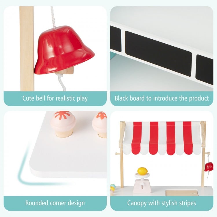Kids Wooden Ice Cream Cart with Chalkboard and Storage