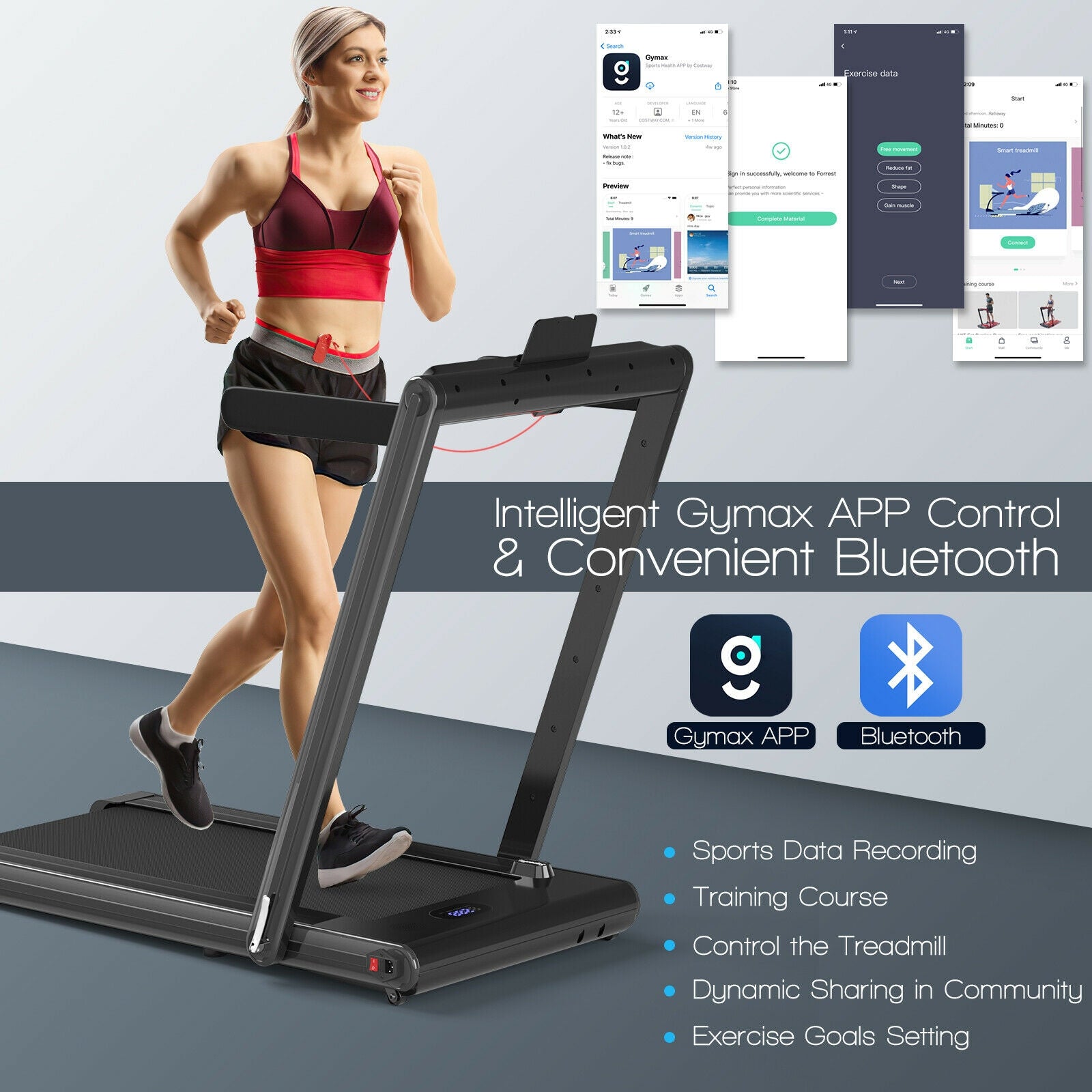 2-in-1 Folding Treadmill 2.25HP Jogging Machine with Dual LED Display-Black