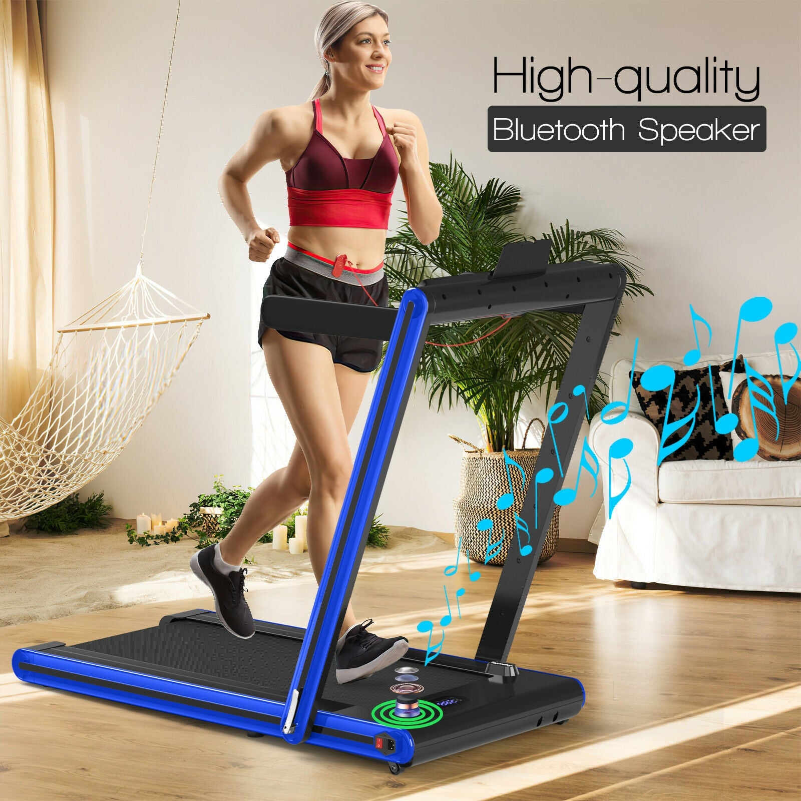 2-in-1 Folding Treadmill 2.25HP Jogging Machine with Dual LED Display-Navy 