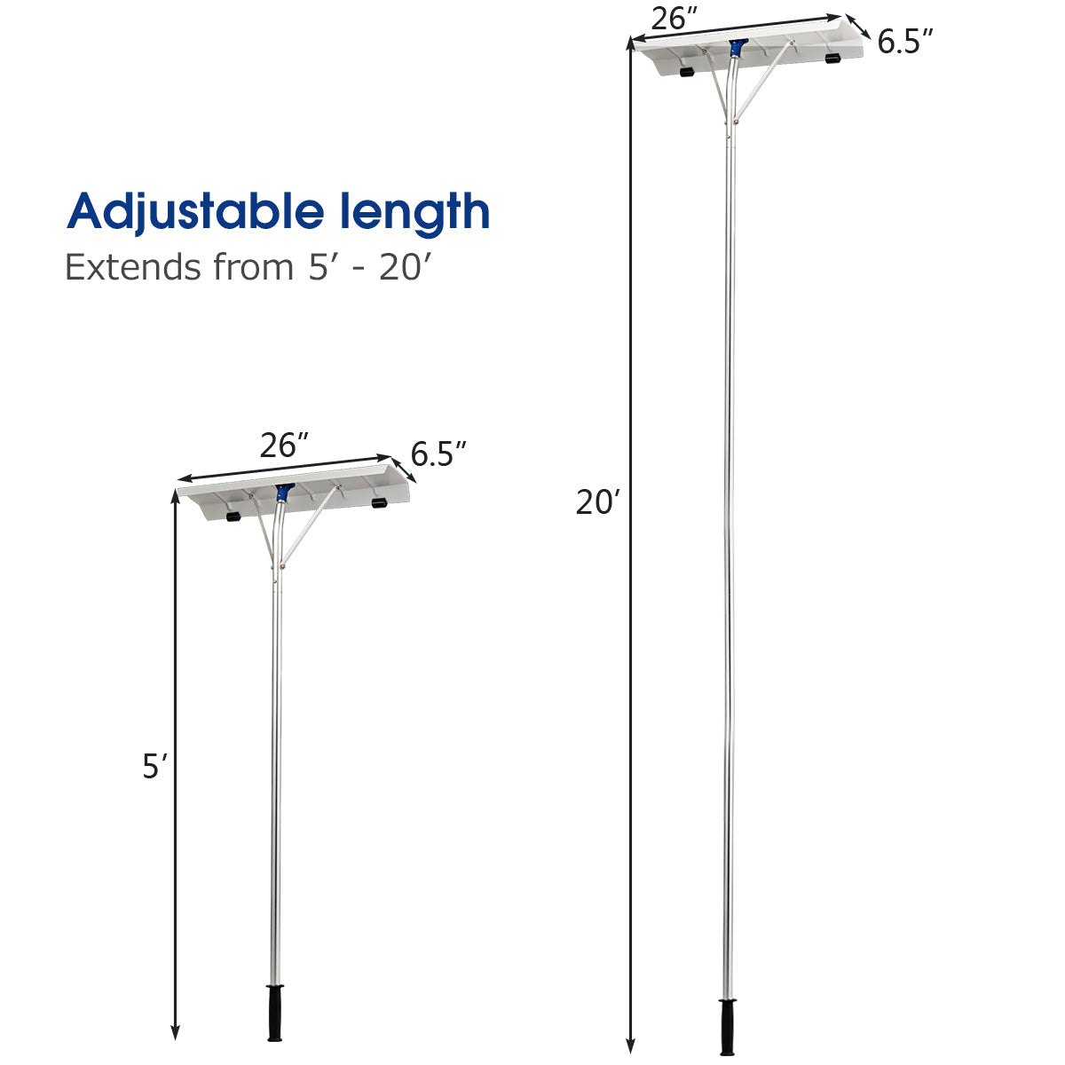 5-20 Feet Extendable Aluminum Snow Roof Rake with Wheels Handle