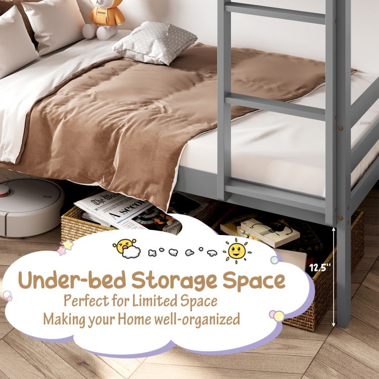 Twin Size Sturdy Wooden Bunk Beds with Ladder and Safety Rail-Gray