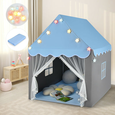 Kids Playhouse Tent with Star Lights and Mat-Blue 