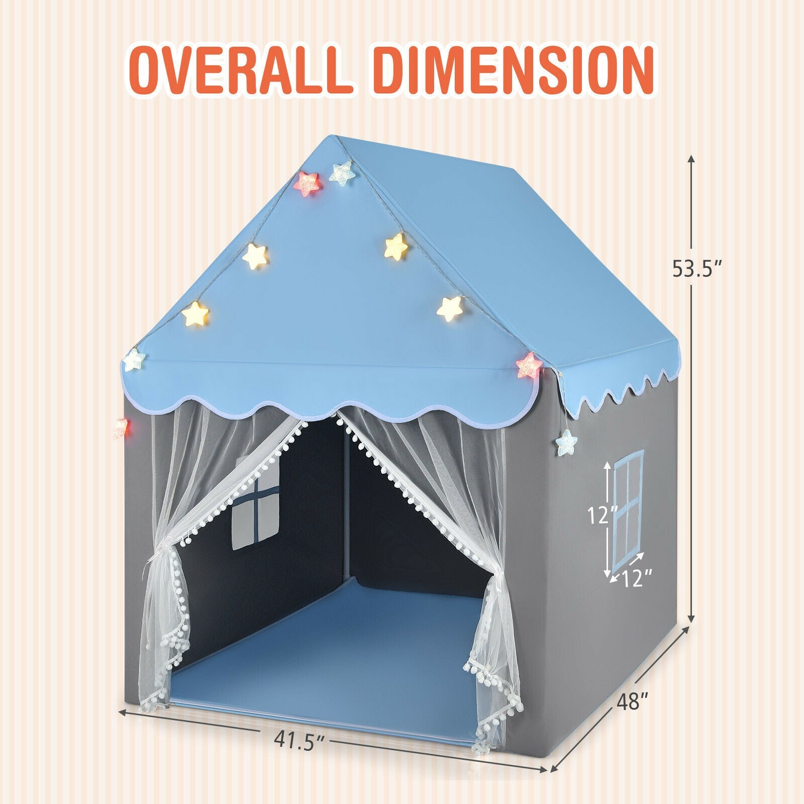 Kids Playhouse Tent with Star Lights and Mat-Blue 