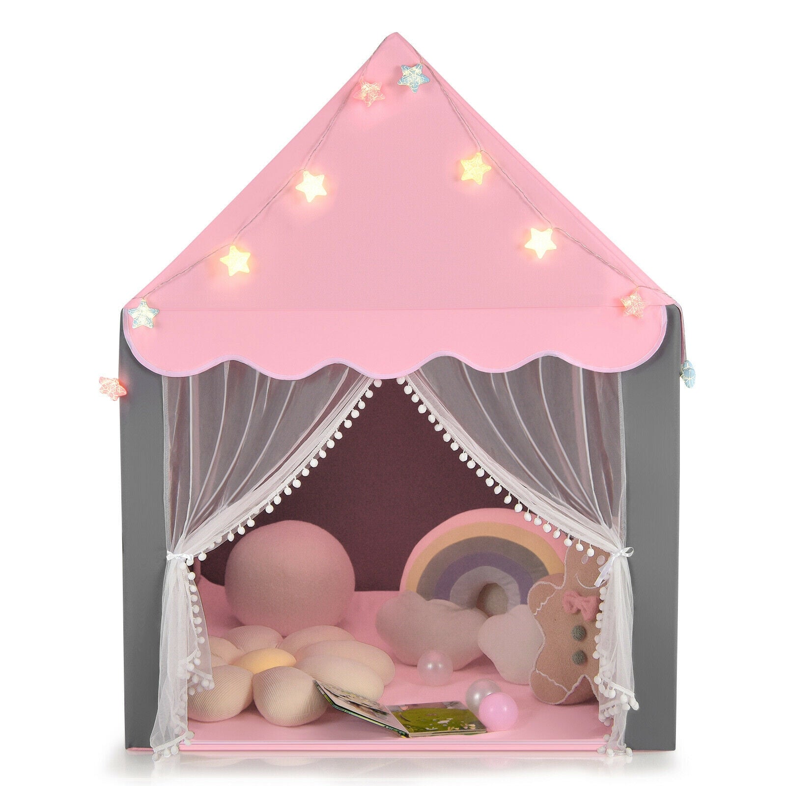 Kids Playhouse Tent with Star Lights and Mat-Pink 