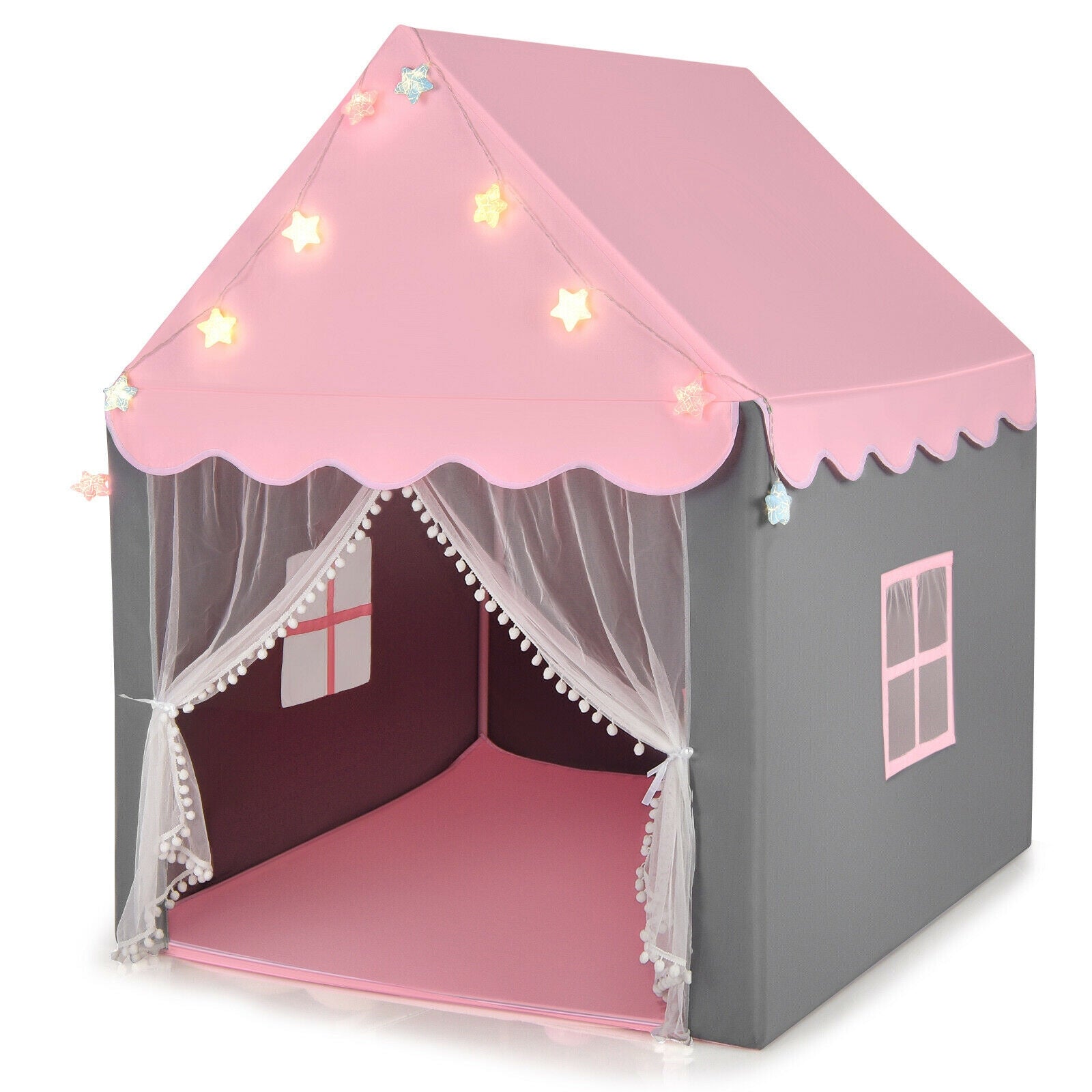 Kids Playhouse Tent with Star Lights and Mat-Pink 