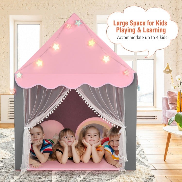 Kids Playhouse Tent with Star Lights and Mat-Beige